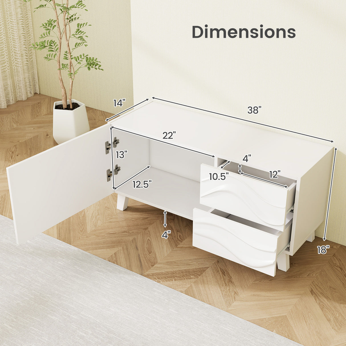 Modern Mid Century TV Stand with Drawers for 44 Inch TV-White