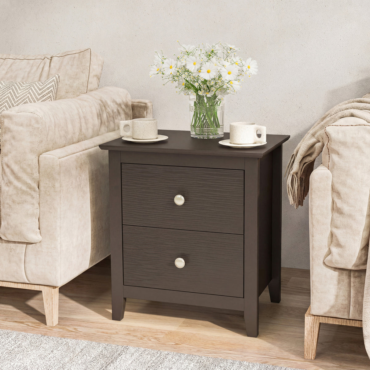 Modern Nightstand with 2 Drawers for Small Spaces