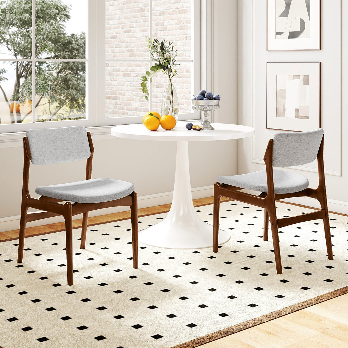 Modern Padded Dining Chairs with Rubber Wood Legs Set of 2-Brown
