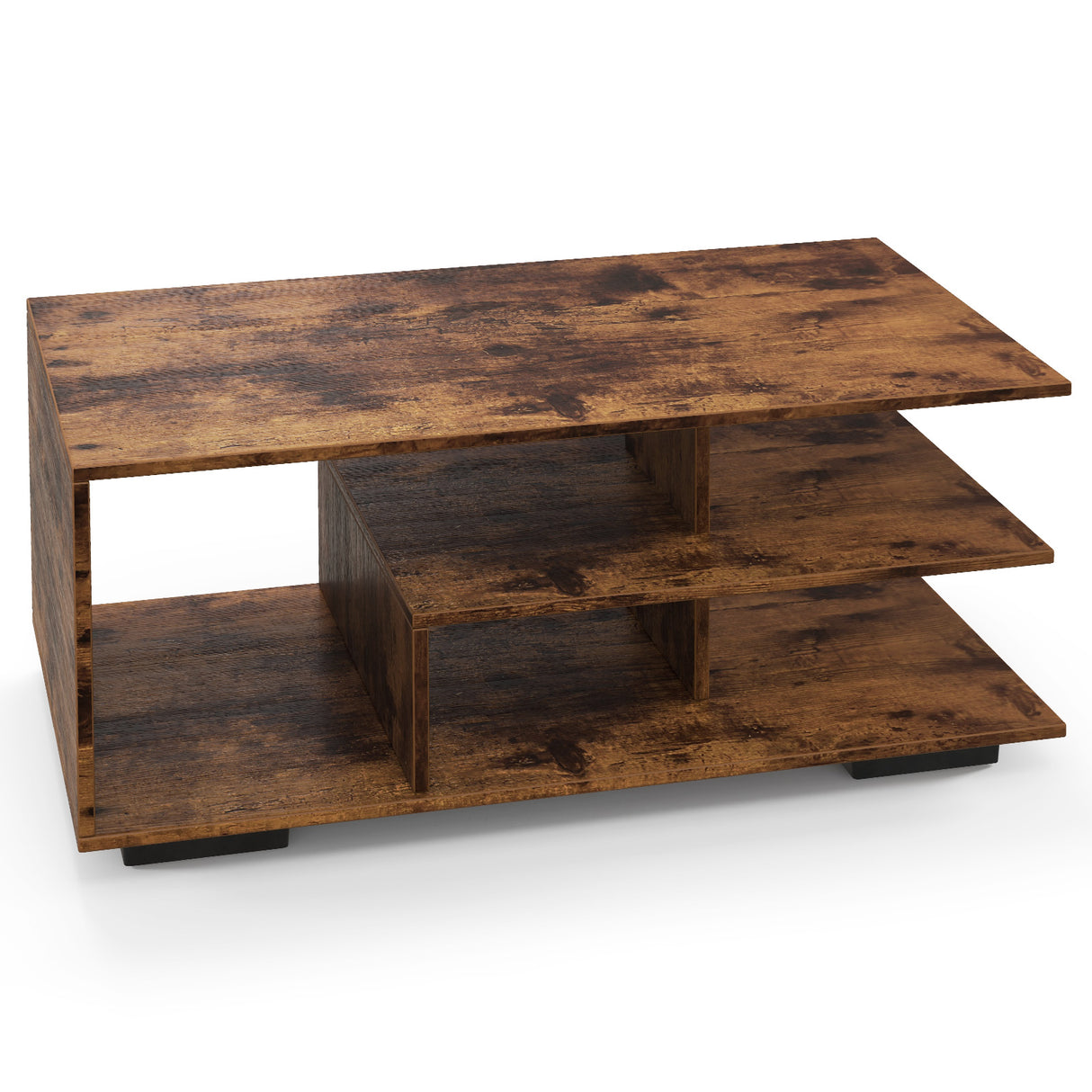 Rectangular Coffee Table with L-shaped Middle Shelf