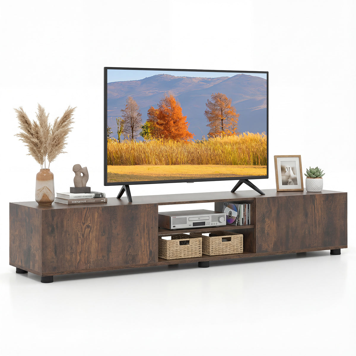 Modern TV Stand for up to 70" TVs Minimalist Entertainment Center with 2 Doors and Open Shelves