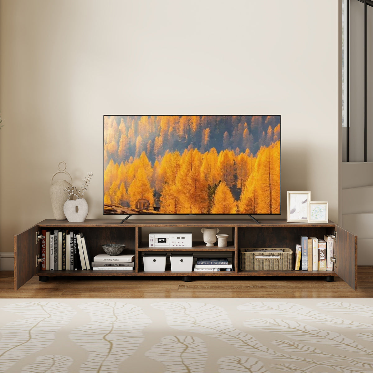 Modern TV Stand for up to 70" TVs Minimalist Entertainment Center with 2 Doors and Open Shelves