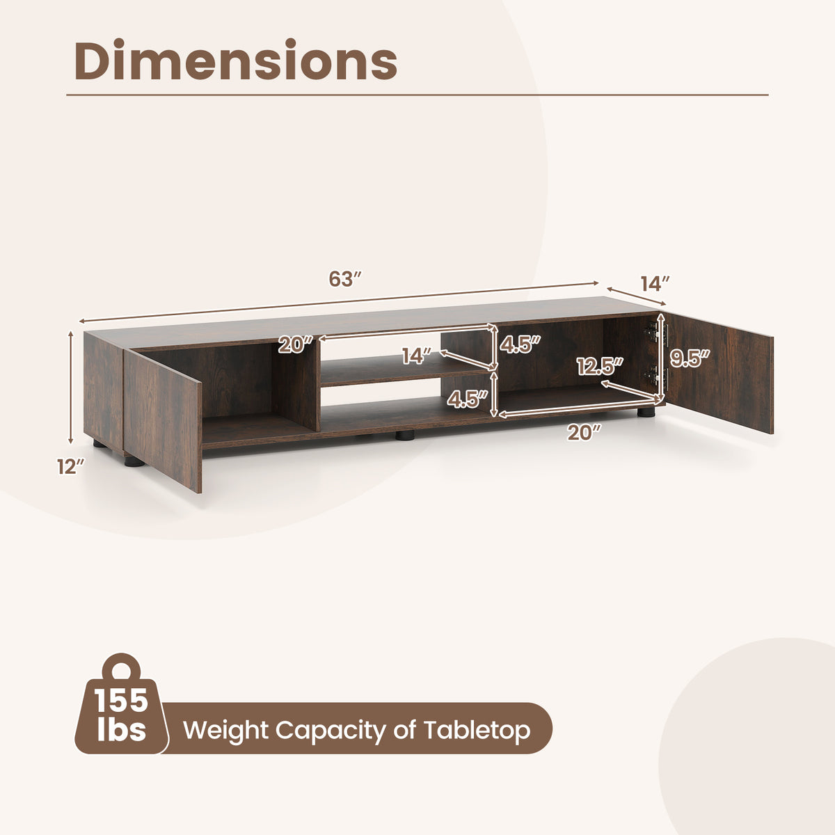 Modern TV Stand for up to 70" TVs Minimalist Entertainment Center with 2 Doors and Open Shelves