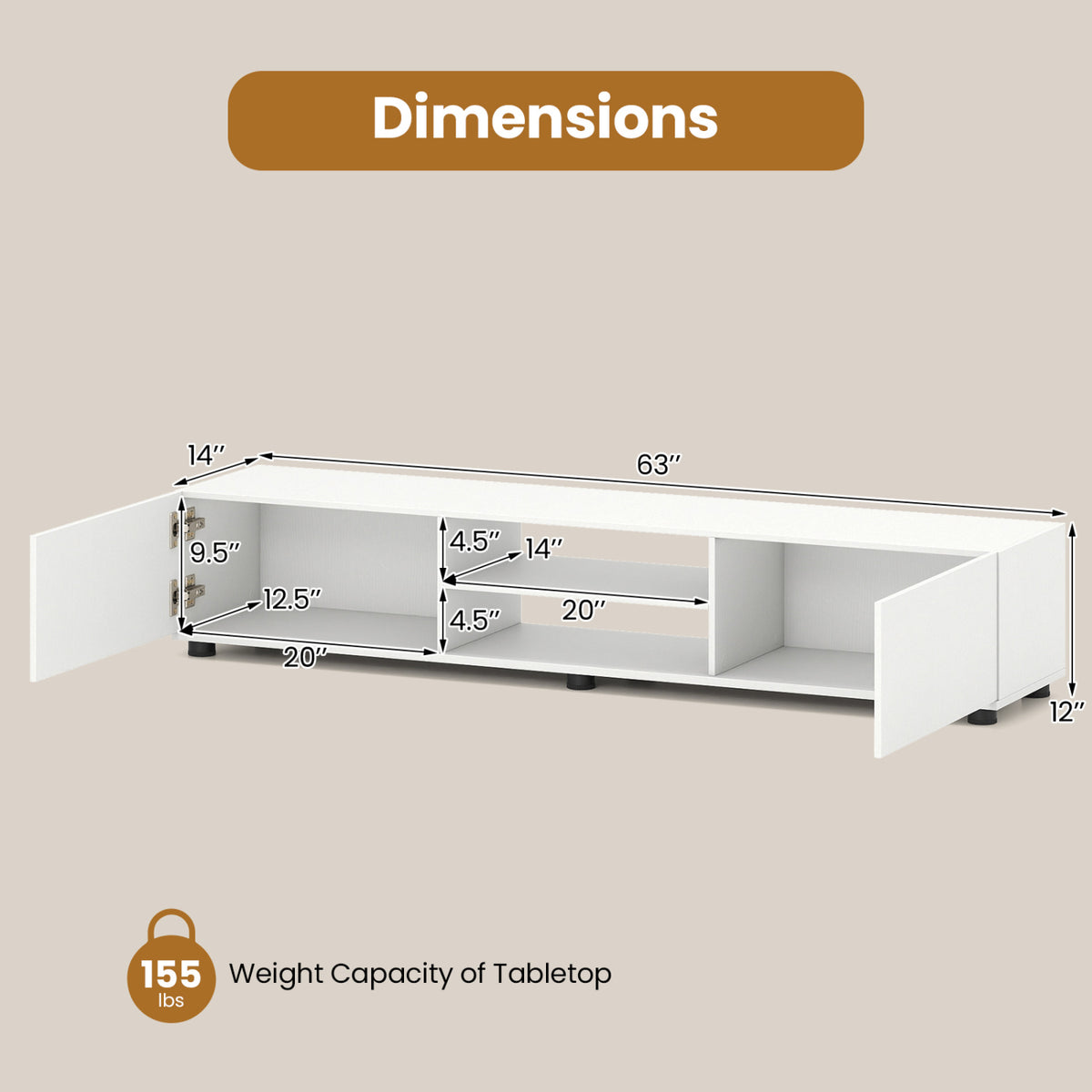 Modern TV Stand for up to 70" TVs Minimalist Entertainment Center with 2 Doors and Open Shelves