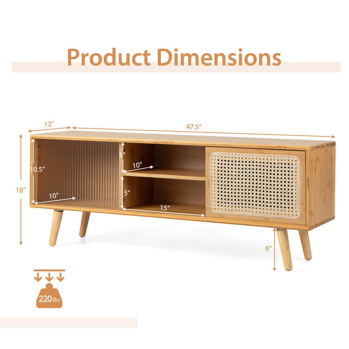 Modern TV Stand with Rattan Glass Sliding Doors