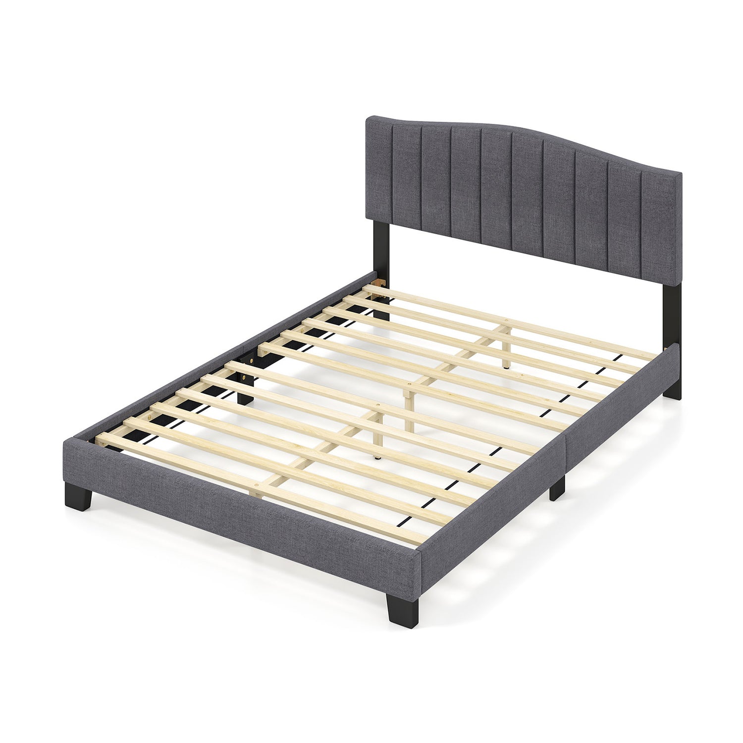 Modern Upholstered Bed Frame with Adjustable Vertical Channel Tufted Headboard-Queen Size