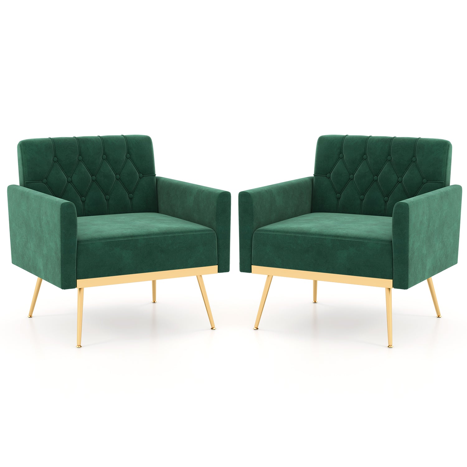 Modern Velvet Accent Chair with Button Tufted Back Golden Metal Legs and Adjustable Foot Pads
