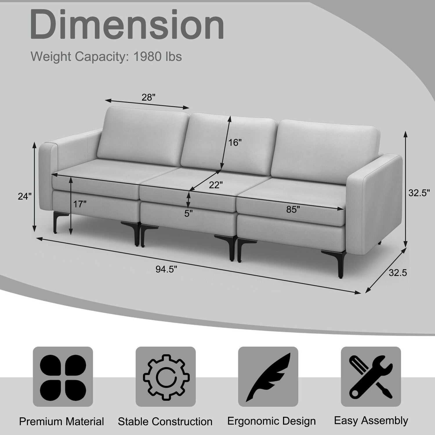 1/2/3/4-Seat Convertible Sectional Sofa with Reversible Ottoman-3