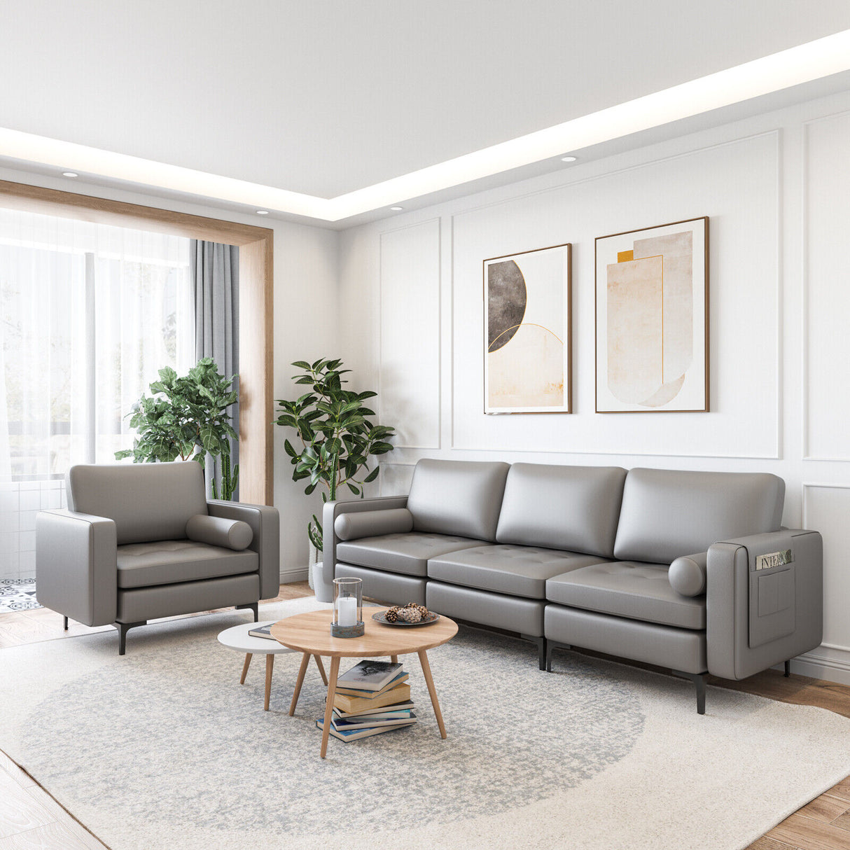 Modular 1/2/3/4-Seat L-Shaped Sectional Sofa Couch with Socket USB Port-3