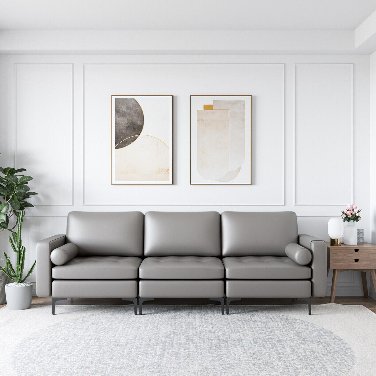Modular 1/2/3/4-Seat L-Shaped Sectional Sofa Couch with Socket USB Port-3