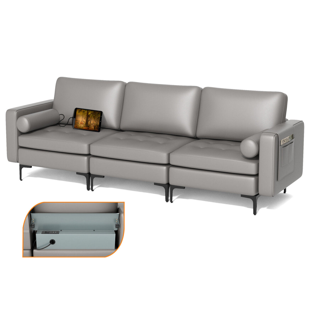 Modular 1/2/3/4-Seat L-Shaped Sectional Sofa Couch with Socket USB Port-3