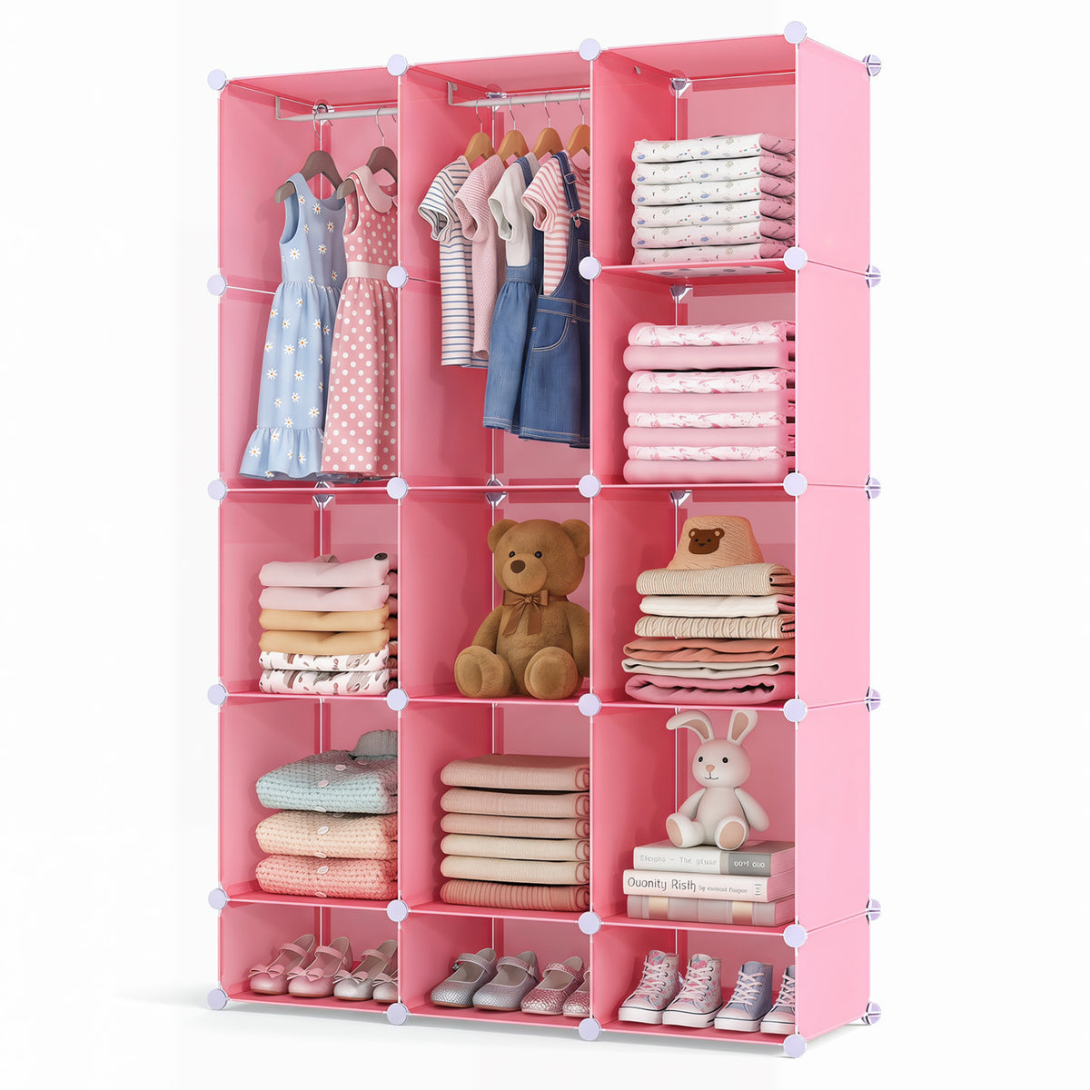 Modular Baby Wardrobe with 13 Cubes and Hanging Rod and Shelves Stackable