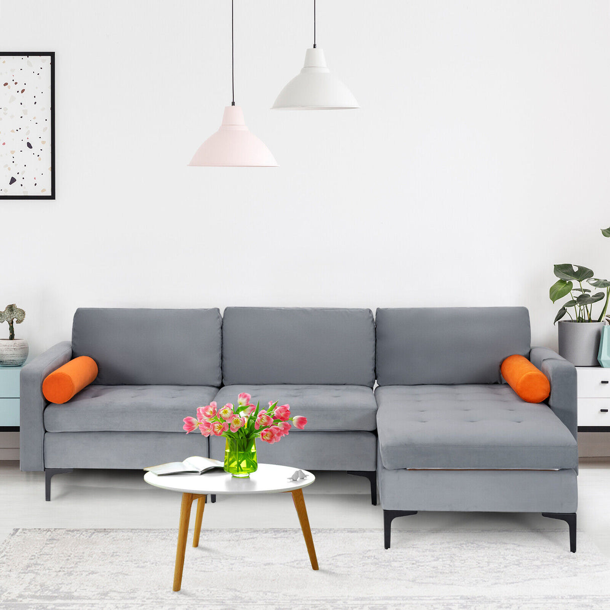 Modular 1/2/3/4-Seat L-Shaped Sectional Sofa Couch with Socket USB Port-3-Seat L