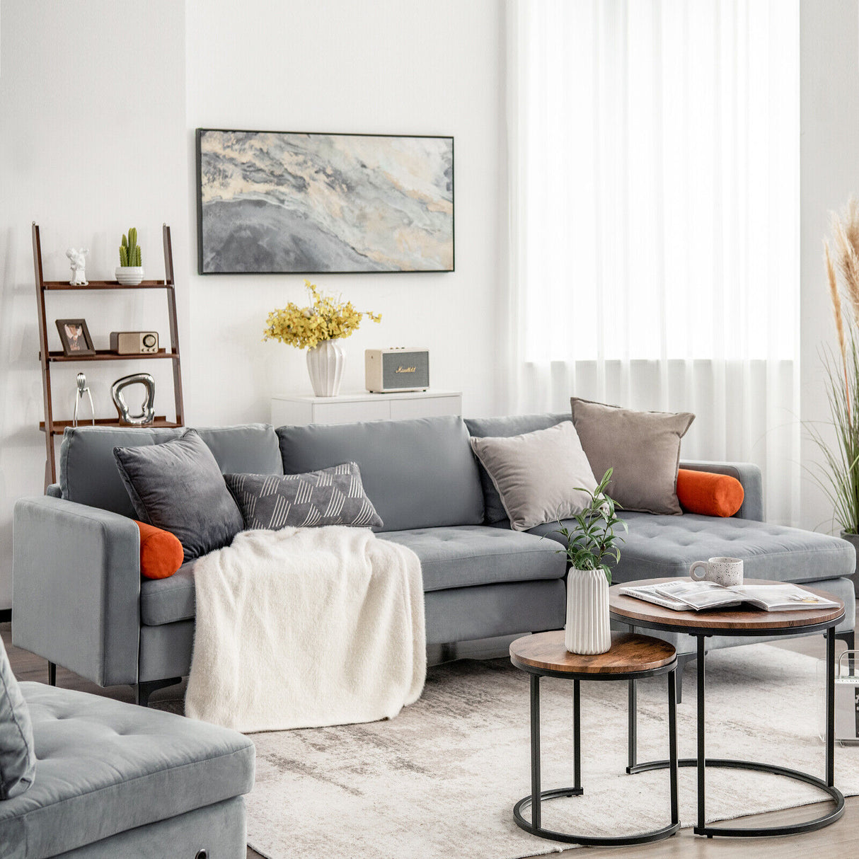 Modular 1/2/3/4-Seat L-Shaped Sectional Sofa Couch with Socket USB Port-3-Seat L