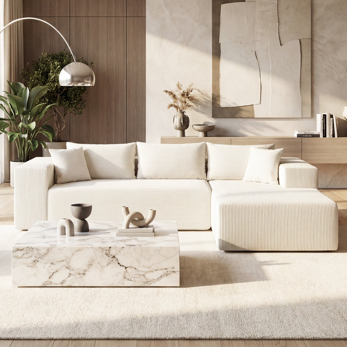 Modular Sectional Sofa Corduroy Upholstered L-shaped Sofa Couch with Deep Seats
