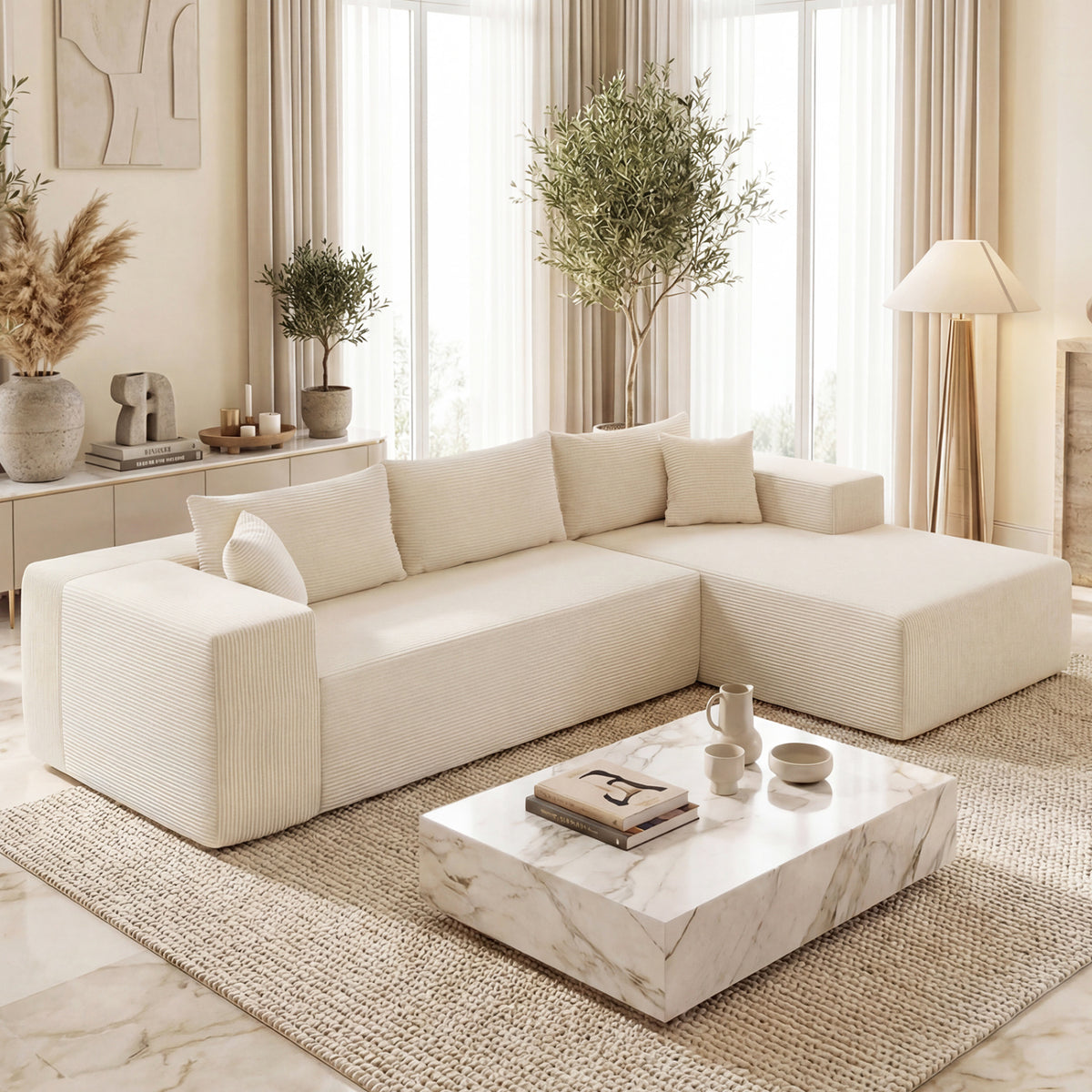 Modular Sectional Sofa Corduroy Upholstered L-shaped Sofa Couch with Deep Seats
