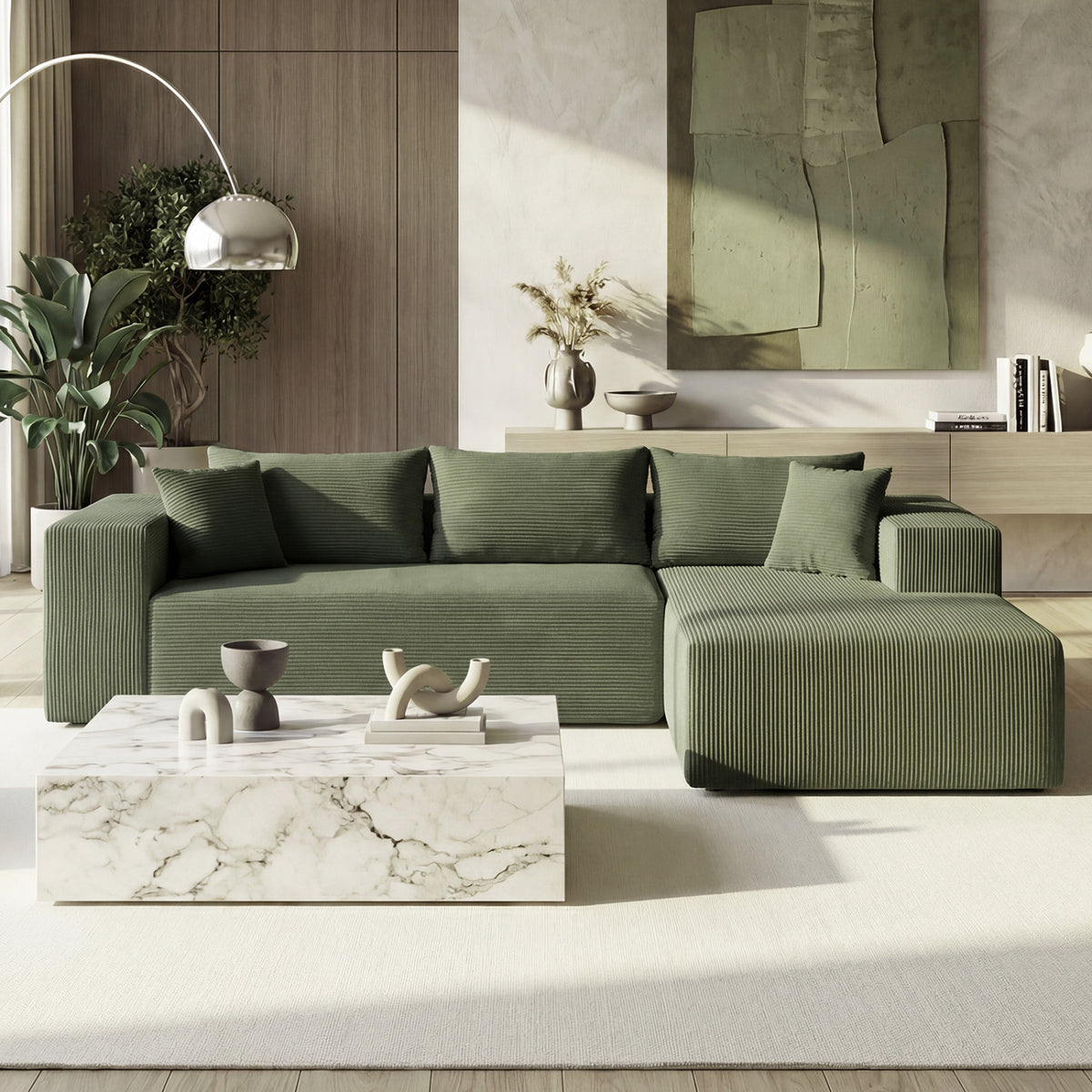 Modular Sectional Sofa Corduroy Upholstered L-shaped Sofa Couch with Deep Seats