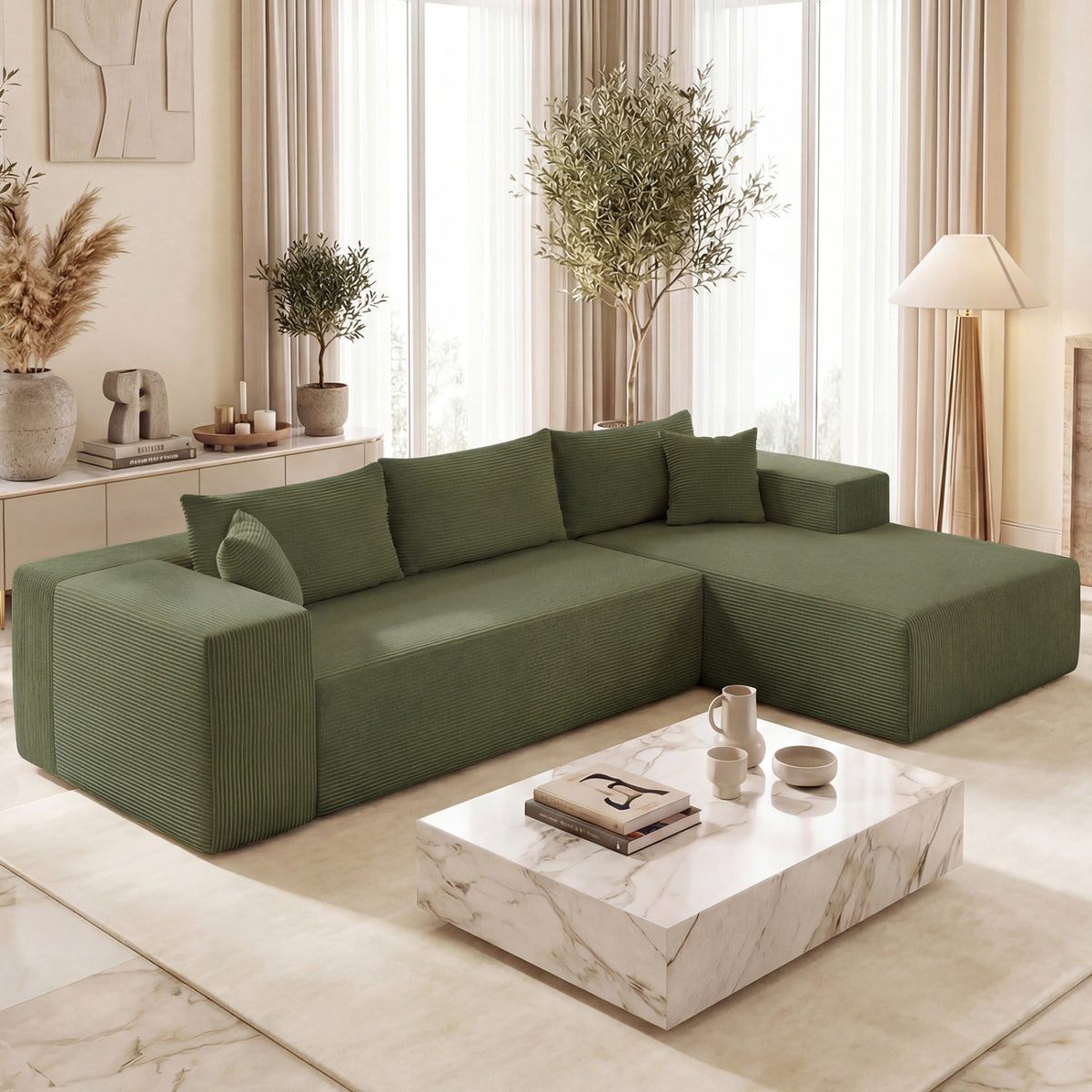 Modular Sectional Sofa Corduroy Upholstered L-shaped Sofa Couch with Deep Seats