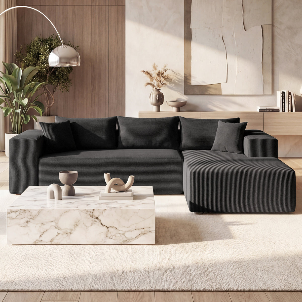 Modular Sectional Sofa Corduroy Upholstered L-shaped Sofa Couch with Deep Seats
