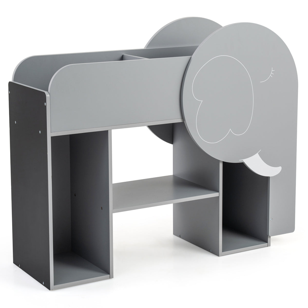 Montessori Bookshelf with Elephant Shape 3-Tier Toddler Toy Storage Organizer-Grey