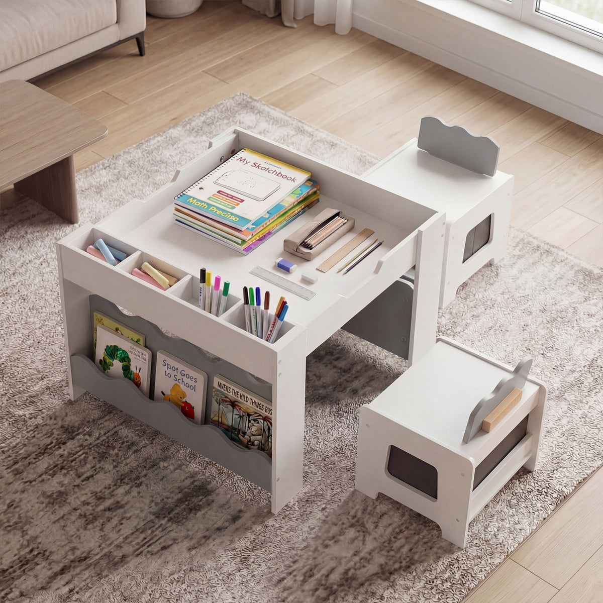 Multi-purpose Activity Kids Table and Chairs Set with Double-sided Tabletop