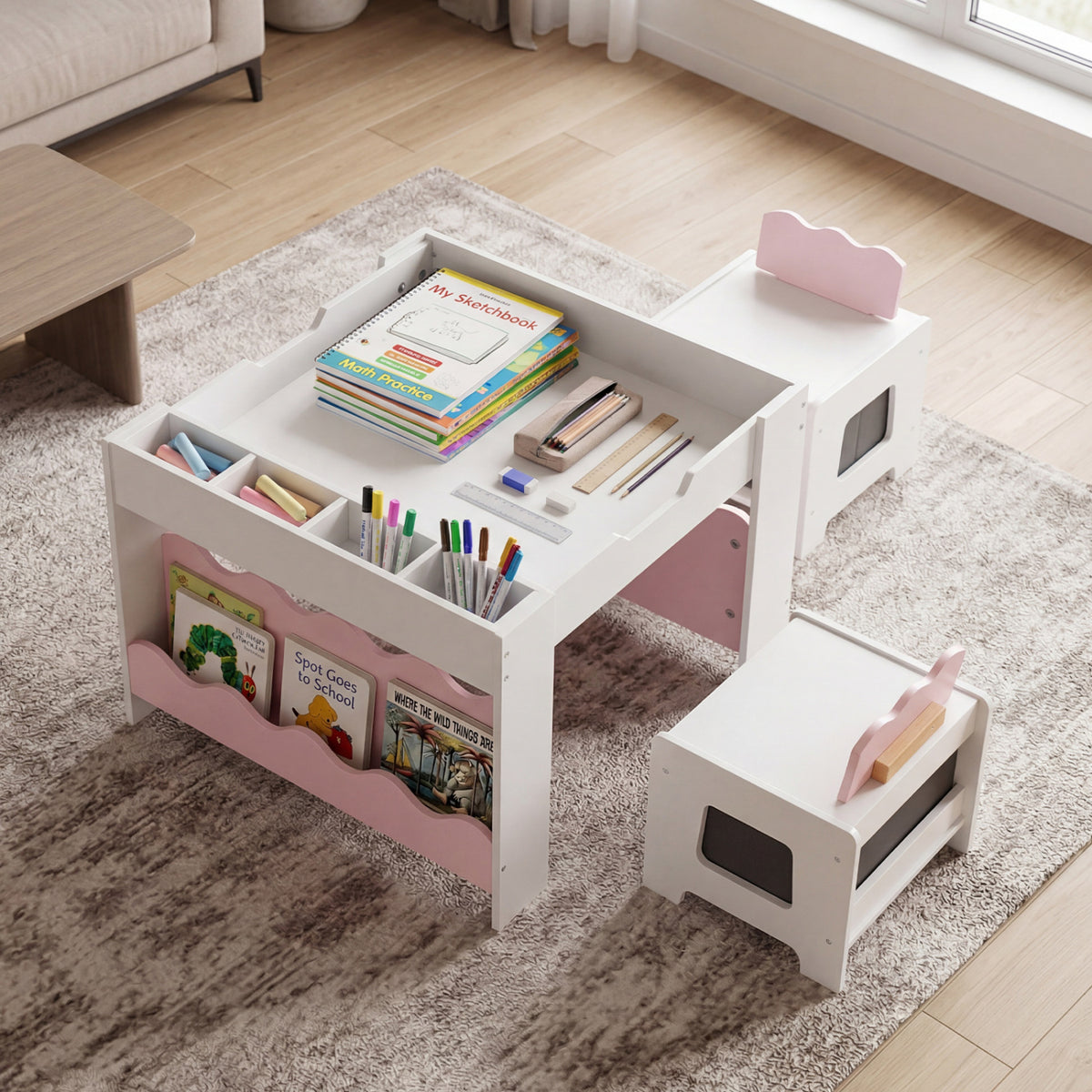 Multi-purpose Activity Kids Table and Chairs Set with Double-sided Tabletop