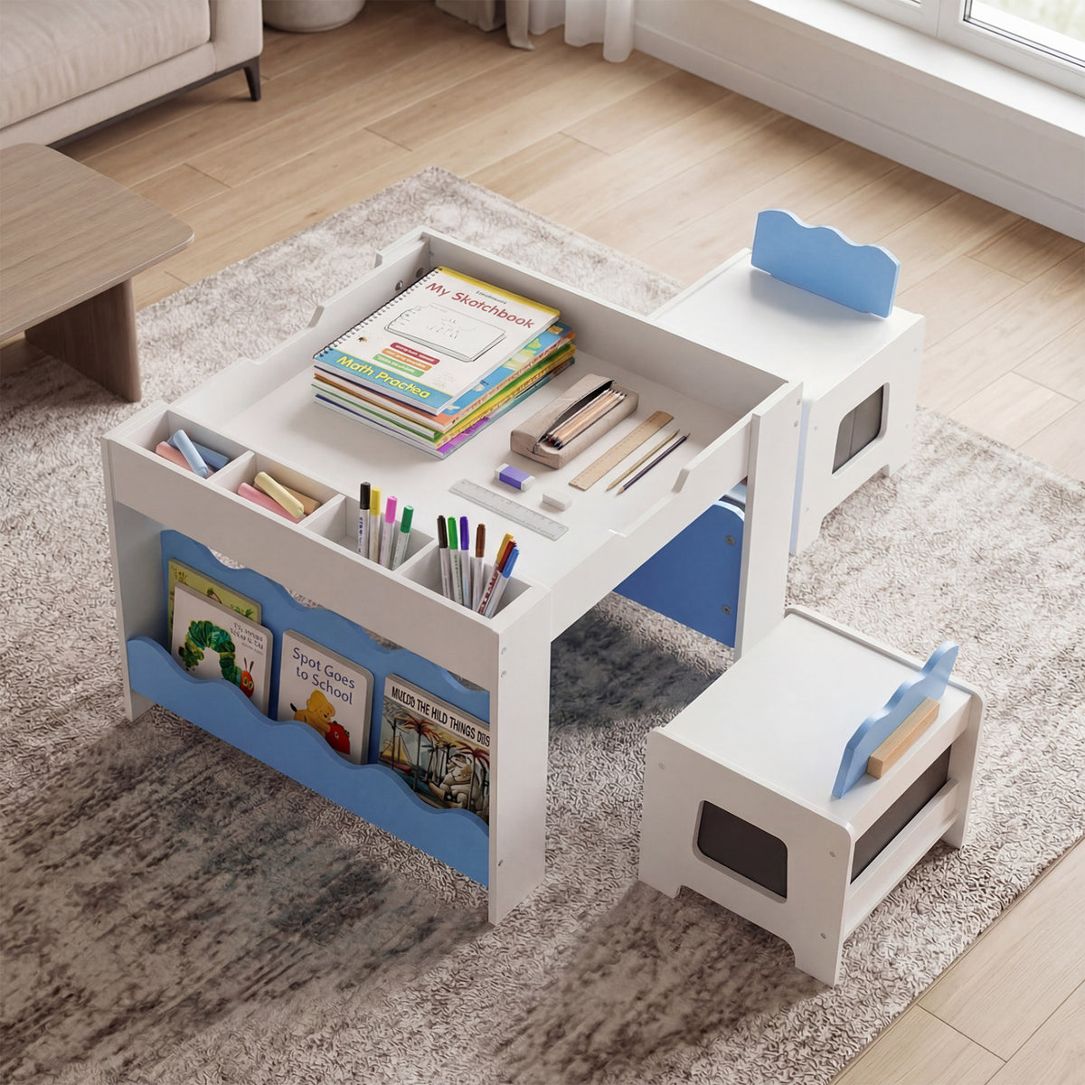 Multi-purpose Activity Kids Table and Chairs Set with Double-sided Tabletop