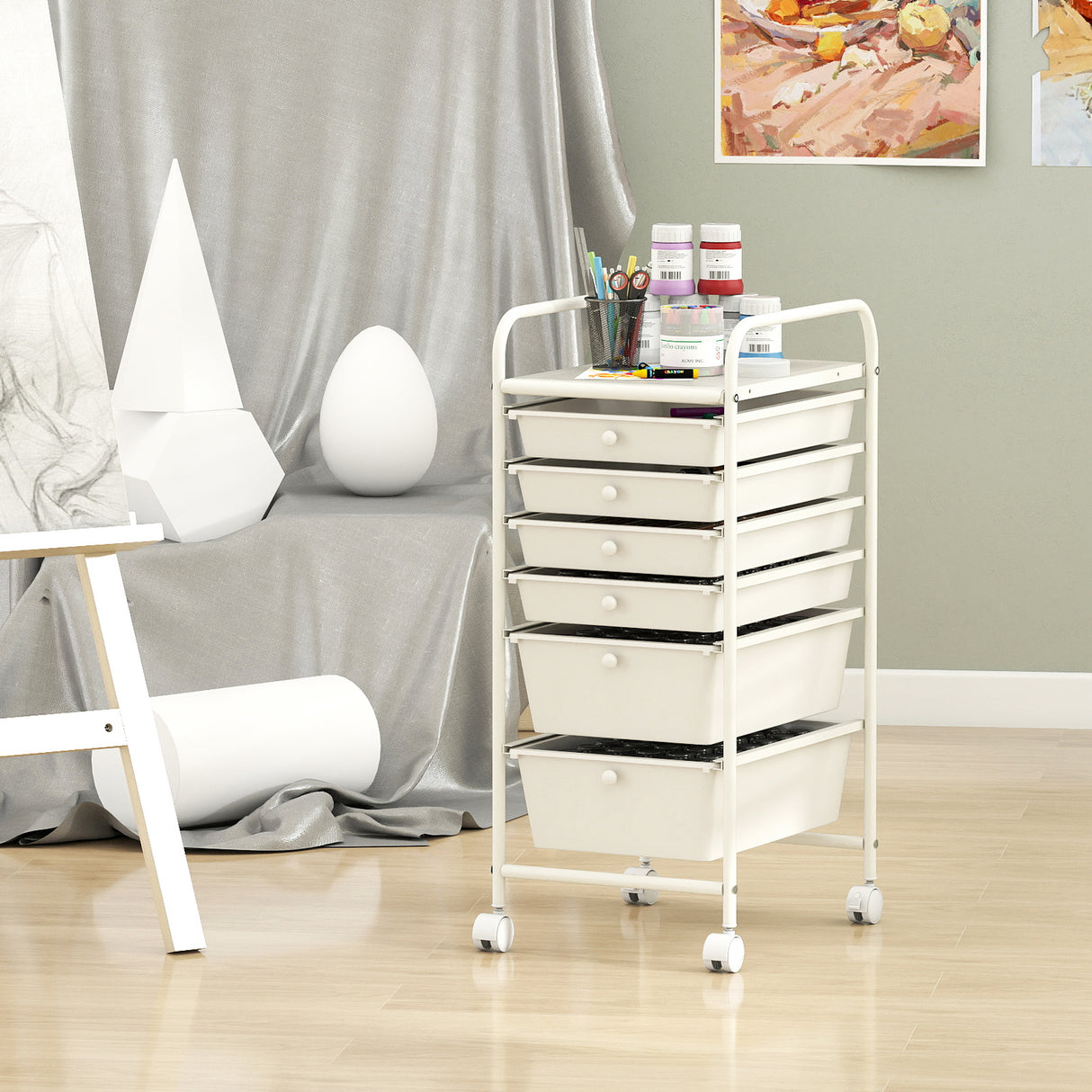 6 Drawers Rolling Storage Cart Organizer-Transparent