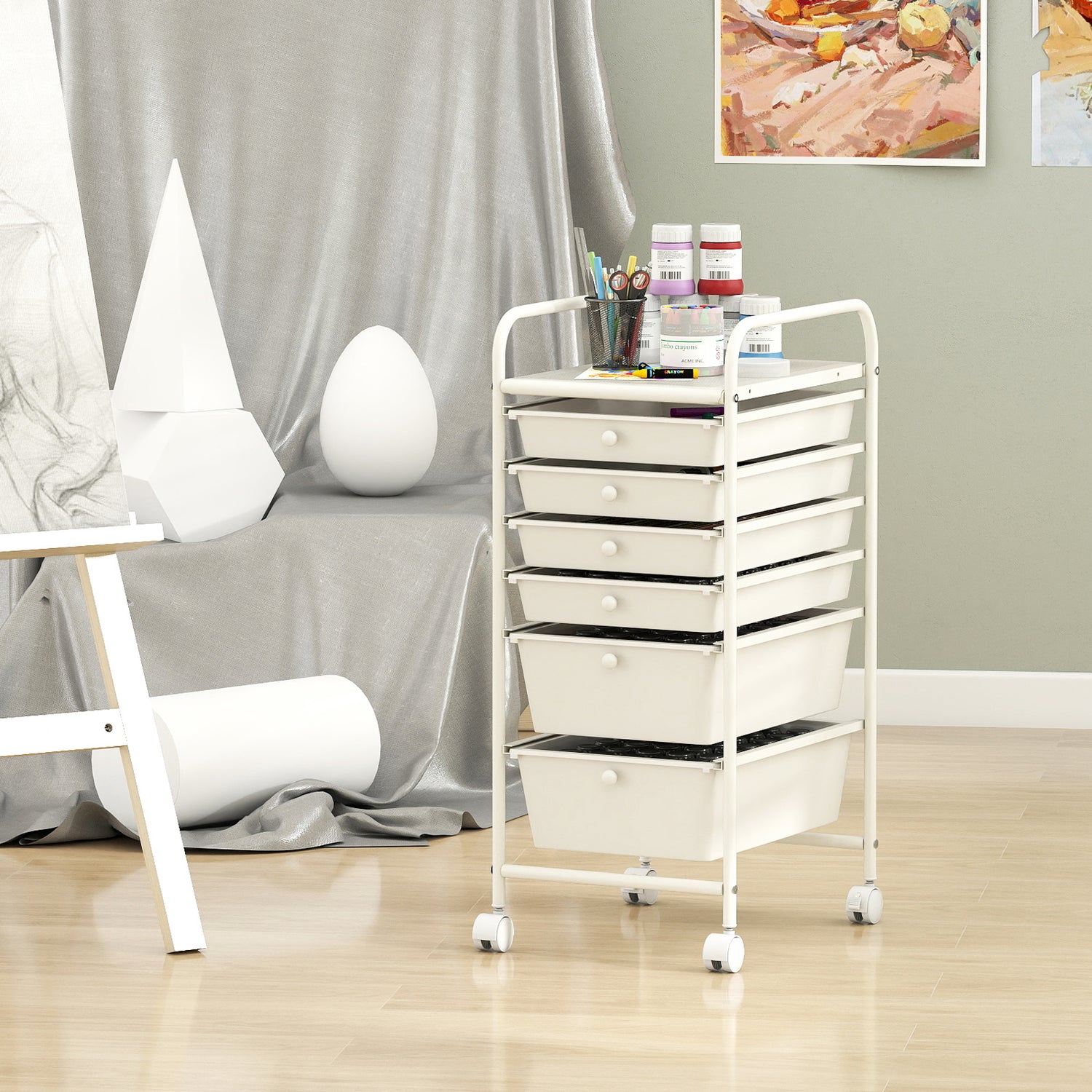6 Drawers Rolling Storage Cart Organizer-Transparent