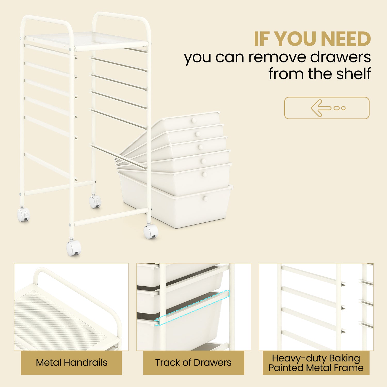 6 Drawers Rolling Storage Cart Organizer-Transparent