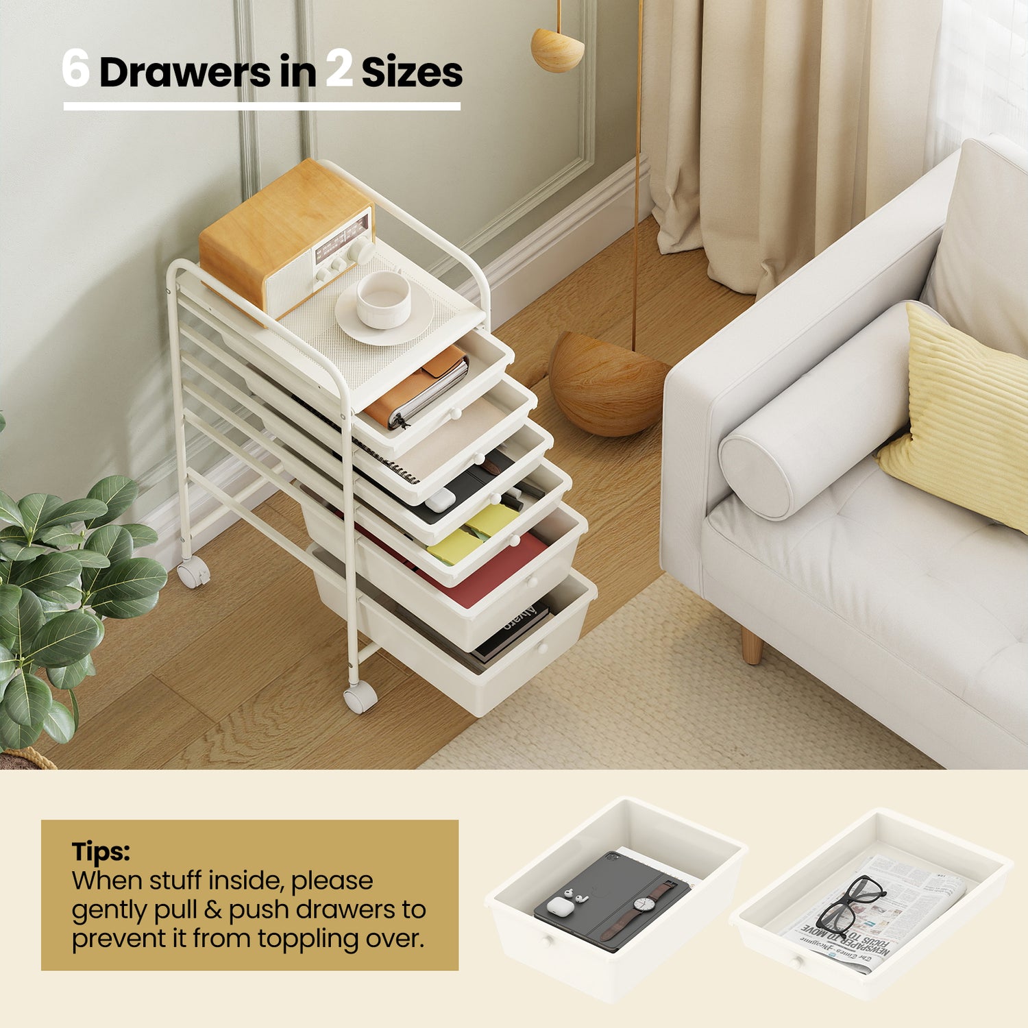 6 Drawers Rolling Storage Cart Organizer-Transparent
