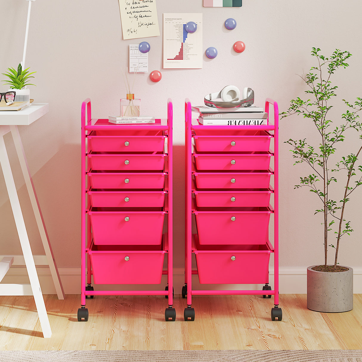 6 Drawers Rolling Storage Cart Organizer-Transparent