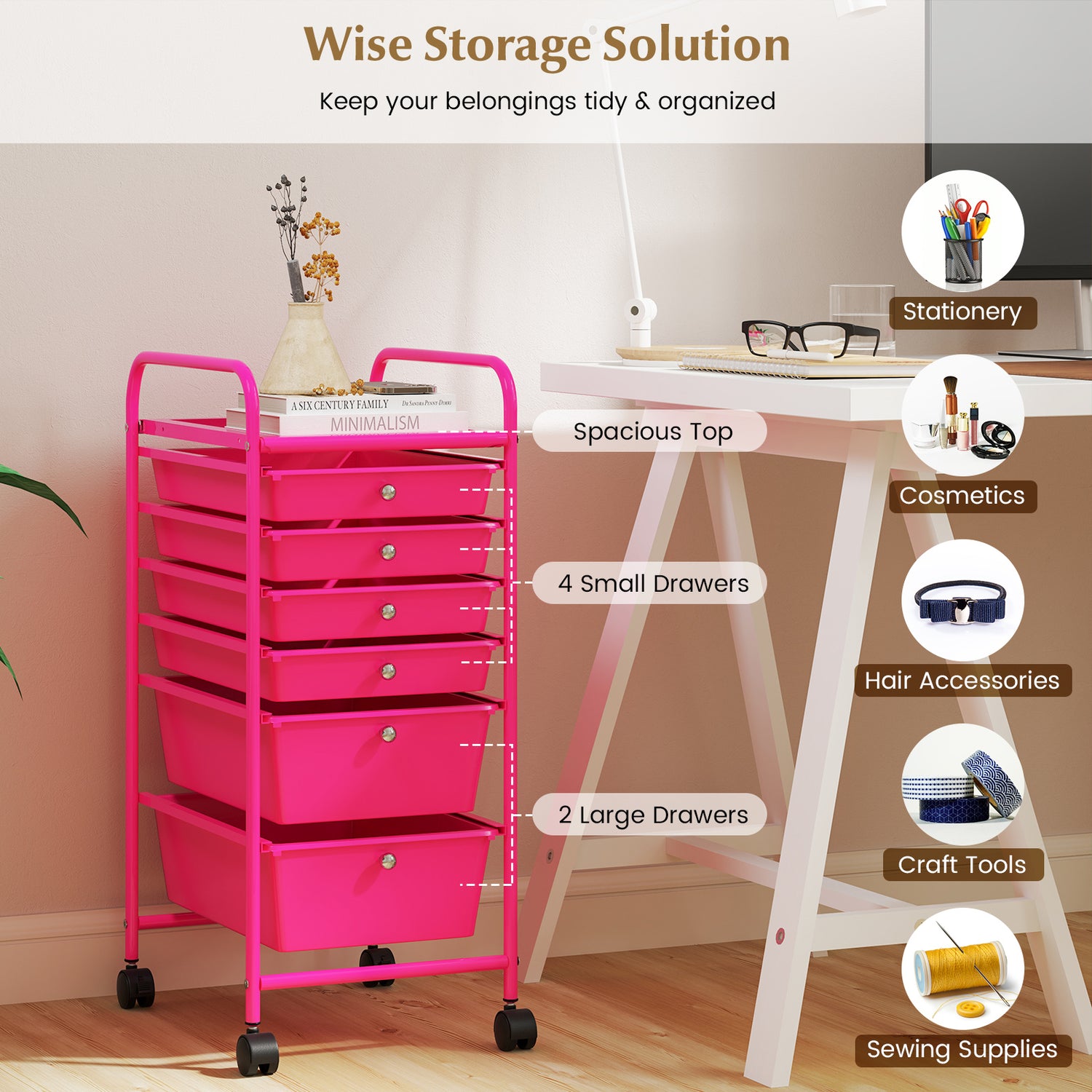 6 Drawers Rolling Storage Cart Organizer-Transparent