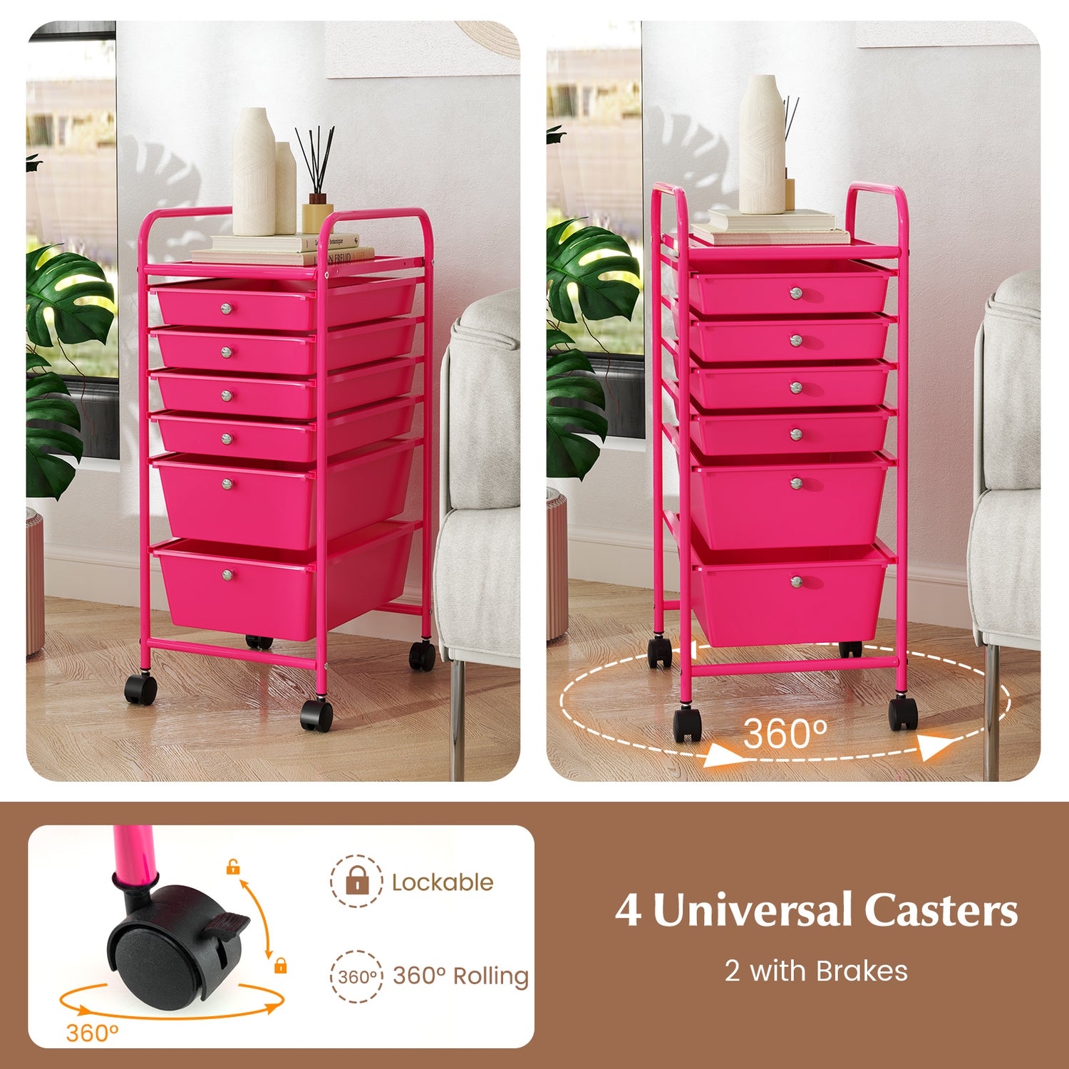 6 Drawers Rolling Storage Cart Organizer-Transparent