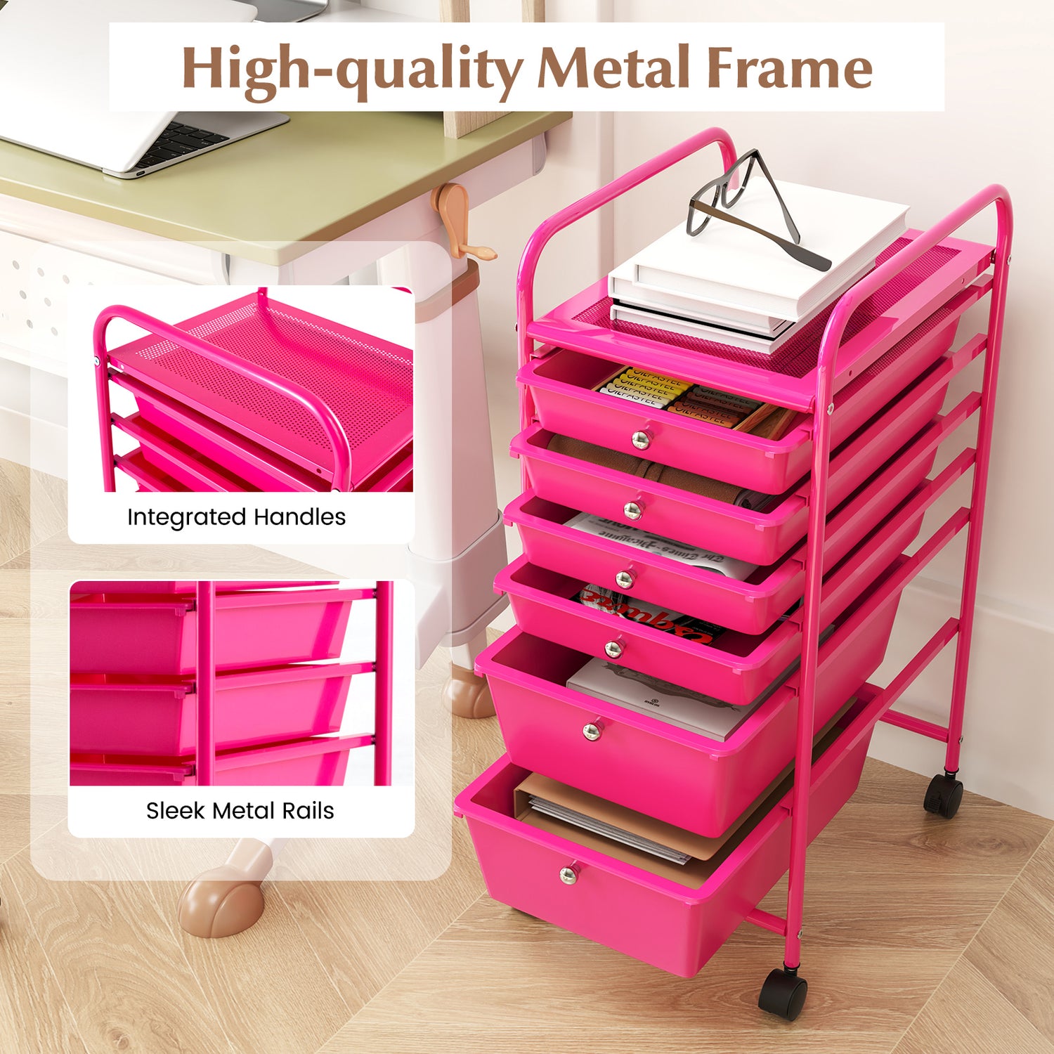 6 Drawers Rolling Storage Cart Organizer-Transparent