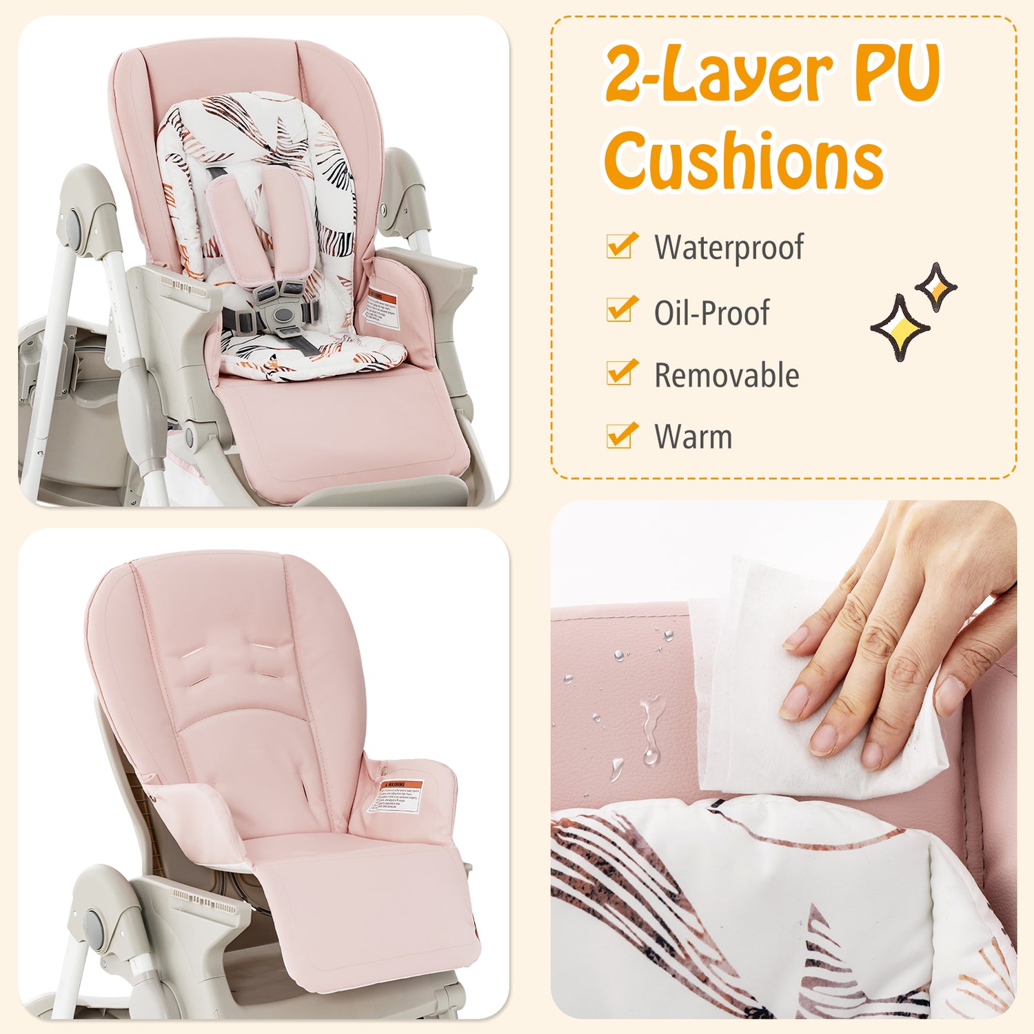 Multifunctional Folding Baby High Chair with Rolling Wheels and Adjustable Height