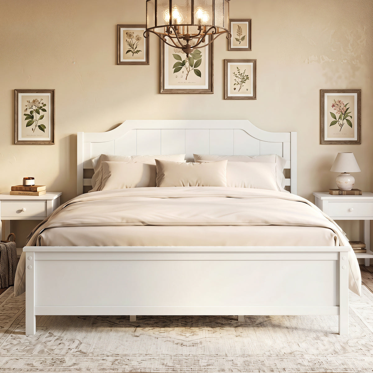 Multiple Size Solid Wood Platform Bed Frame with Headboard in White