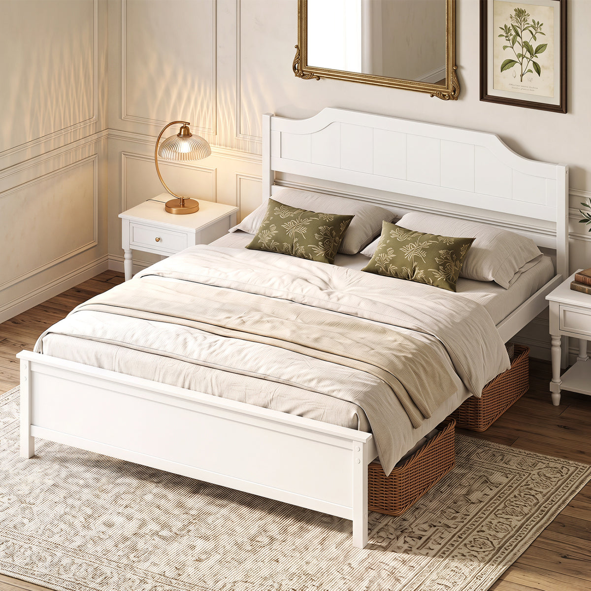 Multiple Size Solid Wood Platform Bed Frame with Headboard in White