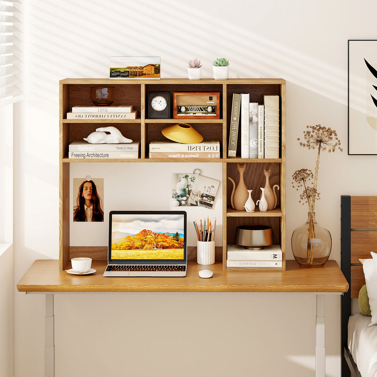 Desktop Bookshelf with 7 Open Cubbies and 3 Adjustable Shelves