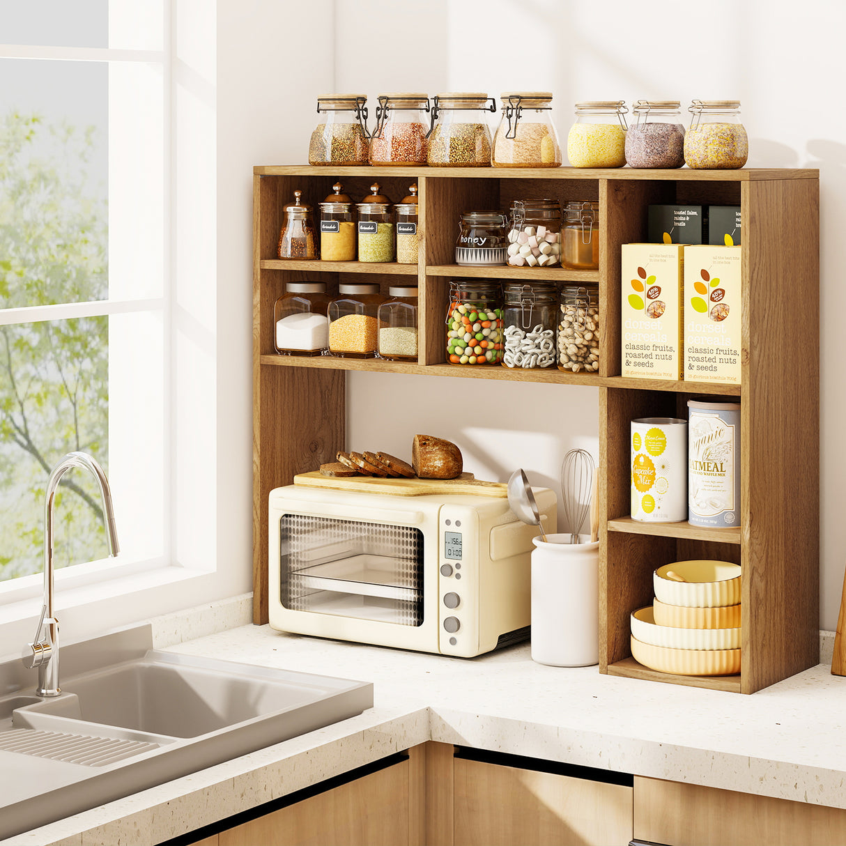 Desktop Bookshelf with 7 Open Cubbies and 3 Adjustable Shelves