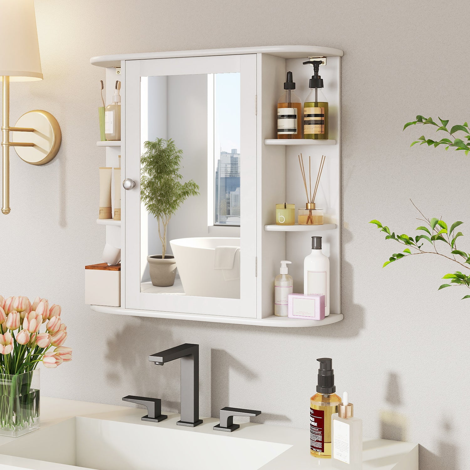 Multipurpose Mount Wall Mirror Bathroom Storage Cabinet