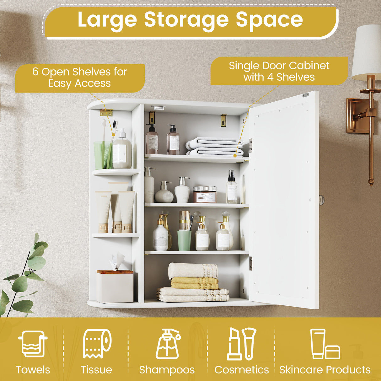 Multipurpose Mount Wall Mirror Bathroom Storage Cabinet