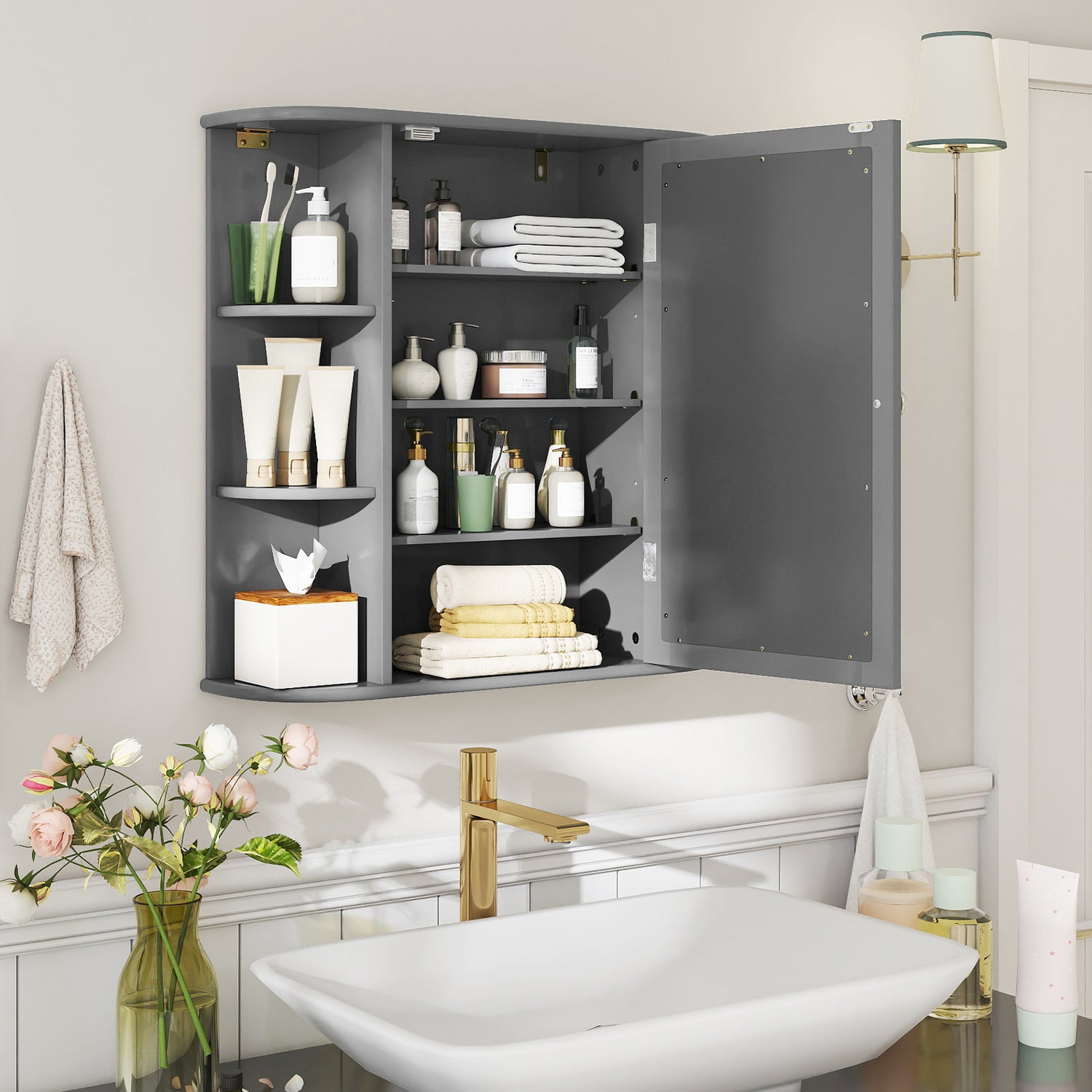 Multipurpose Mount Wall Mirror Bathroom Storage Cabinet