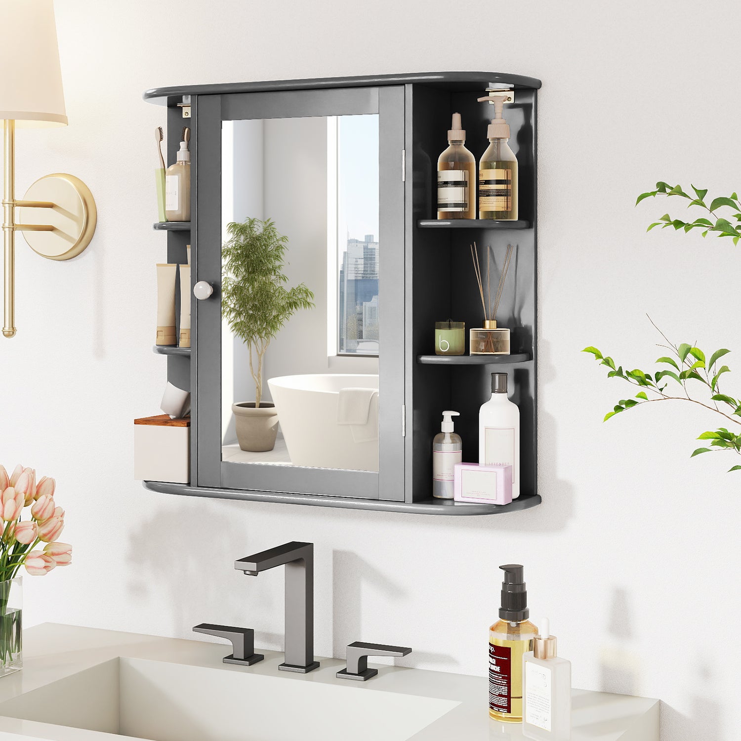 Multipurpose Mount Wall Mirror Bathroom Storage Cabinet