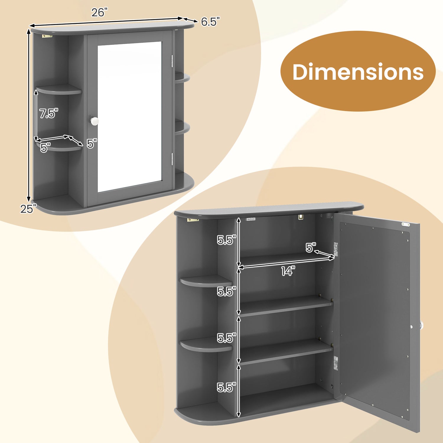 Multipurpose Mount Wall Mirror Bathroom Storage Cabinet