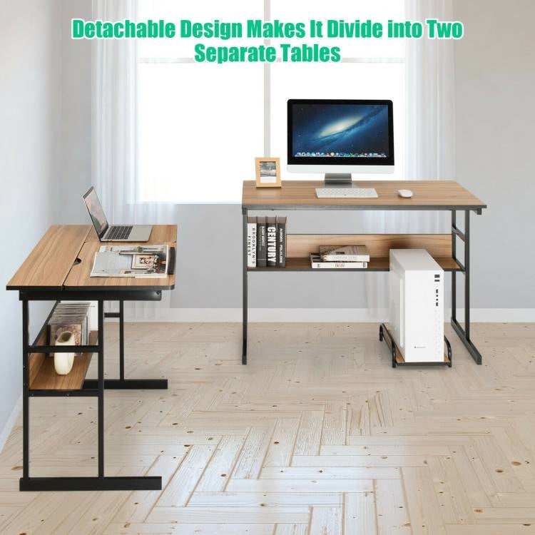 Modern Metal Wood Corner L-Shaped Computer Desk with Tilt Tabletop