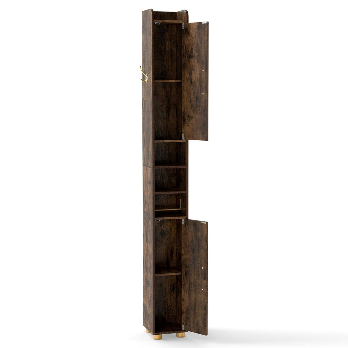 Narrow Bathroom Storage Cabinet with Open Shelves and Toilet Paper Holder