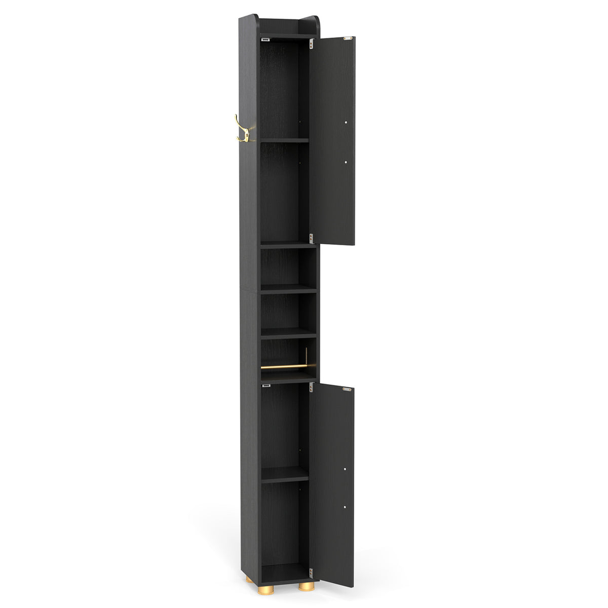 Narrow Bathroom Storage Cabinet with Open Shelves and Toilet Paper Holder