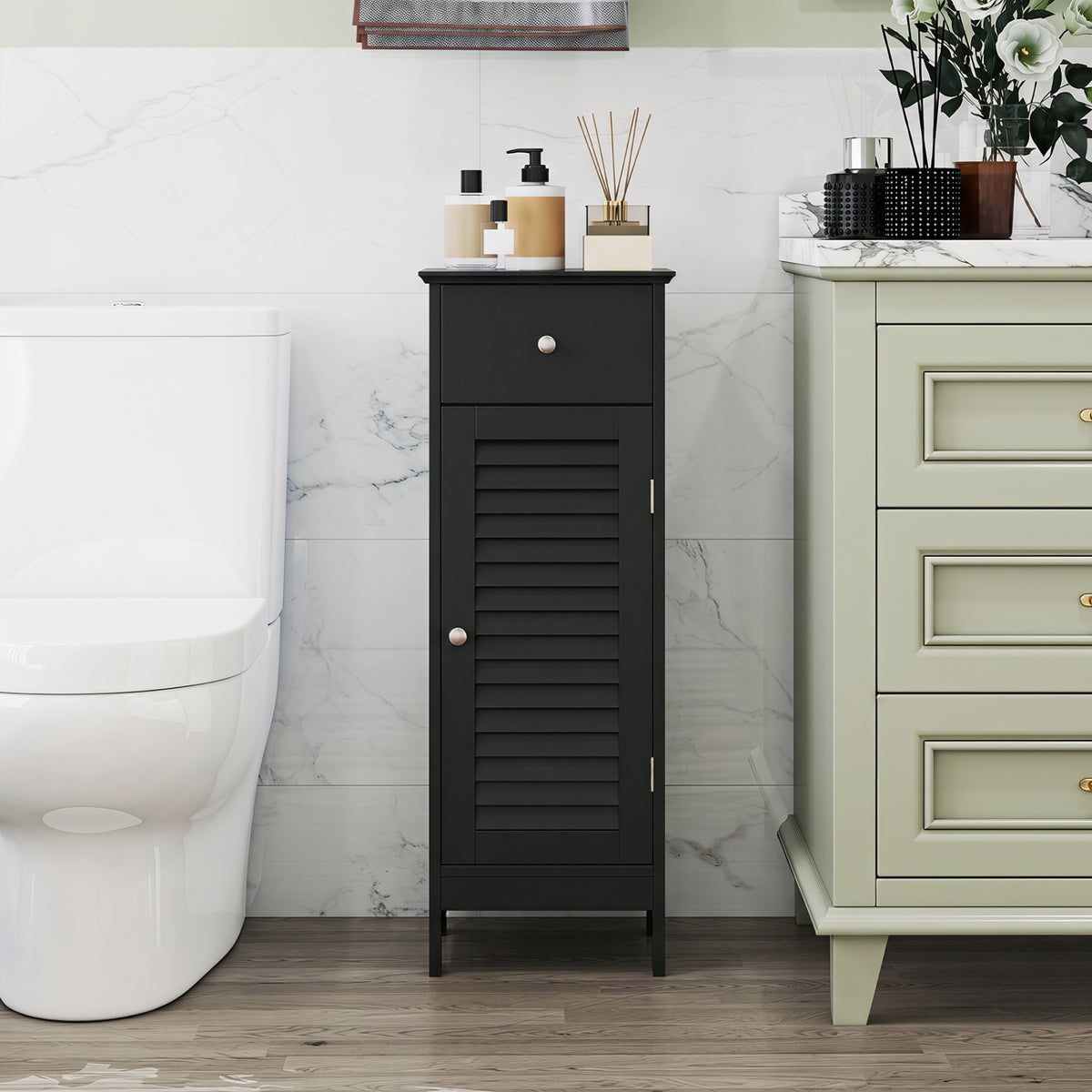 Narrow Bathroom Storage Cabinet with Adjustable Shelf and Drawer