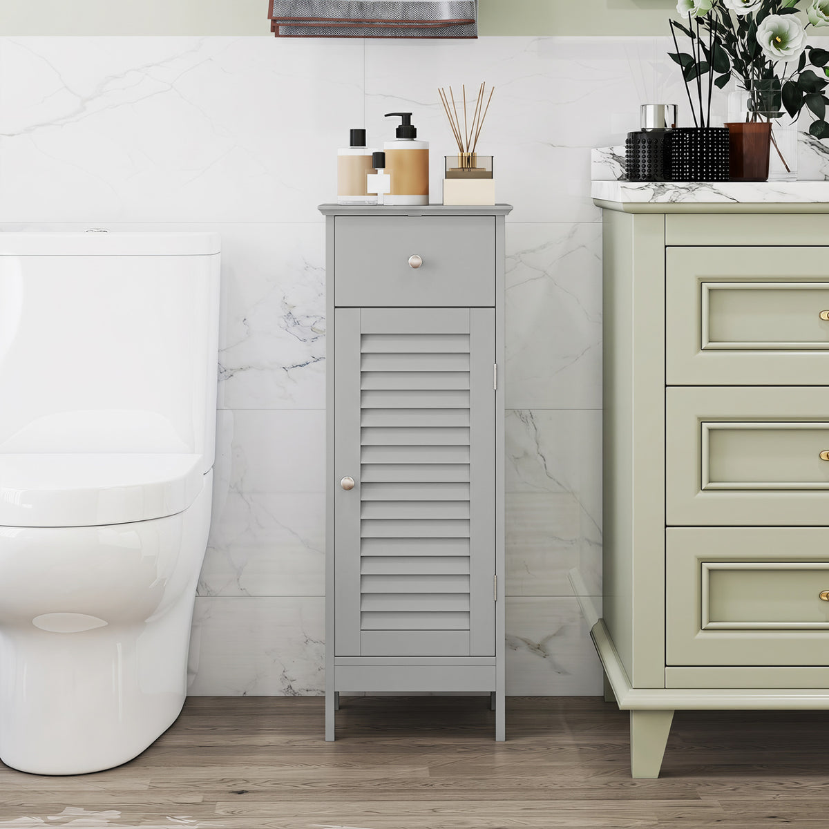 Narrow Bathroom Storage Cabinet with Adjustable Shelf and Drawer